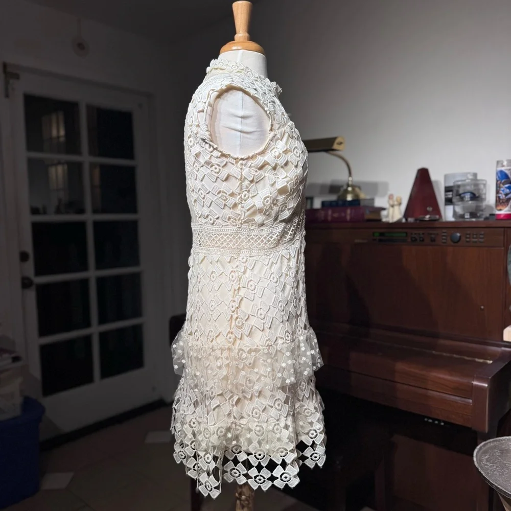 Romeo & Juliet Couture Cream Lace Mini Dress - Picture 3 of 12